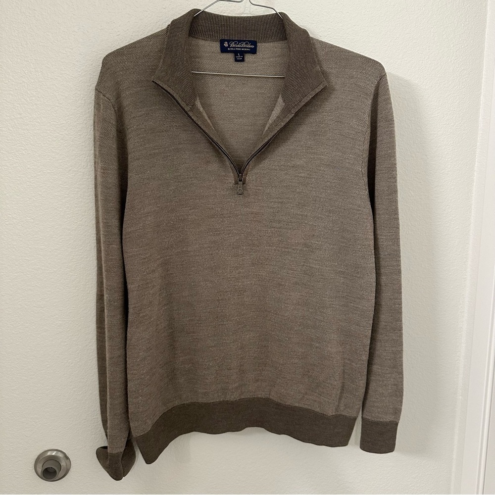 Brooks Brothers Men's Ultimate Merino Wool quarter Zip Sweater brown size large